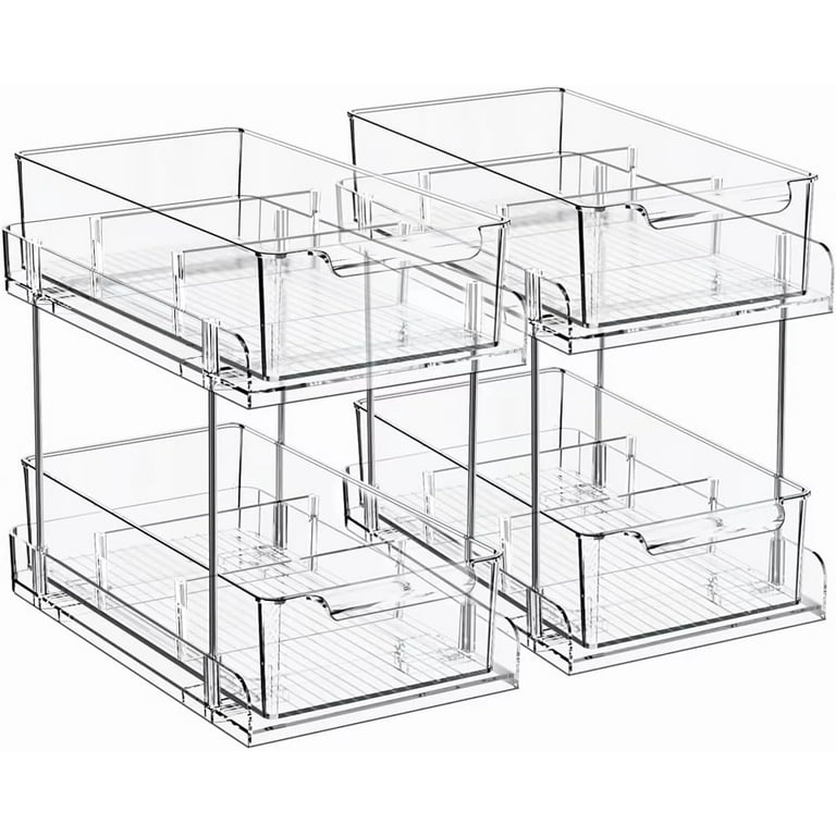  MHHA 2 Sets of 2-Tier Clear Under Bathroom Sink Organizers and  Storage, Medicine Cabinet Organizer with Dividers, Pull Out Kitchen Pantry  Shelf Cupboard Closet Vanity Organization Bins : Home & Kitchen