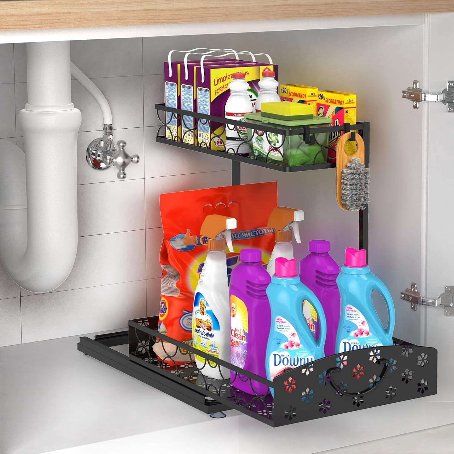 2 Pack Bathroom Cabinet Organizer, 2 Tier Clear Under Sink Organizers and Storage Medicine ...