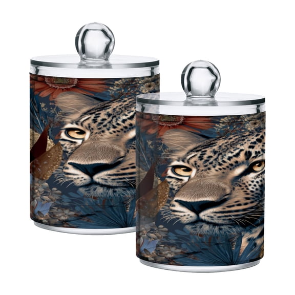2 Pack Bathroom Canisters Transparent Storage Jar for Cotton Ball, Swab, Floss Attractive Tiger Head