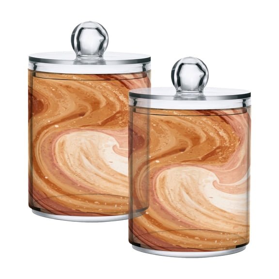 2 Pack Bathroom Canisters Transparent Storage Jar for Cotton Ball, Swab, Floss Brown and Peach Swirling