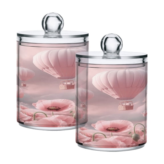 2 Pack Bathroom Canisters Transparent Storage Jar for Cotton Ball, Swab, Floss Clouds and Hot Air Balloons