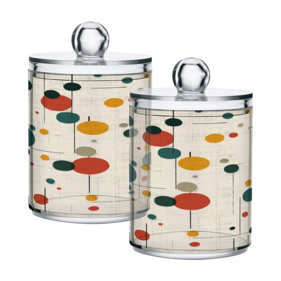 2 Pack Bathroom Canisters Transparent Storage Jar for Cotton Ball, Swab, Floss Colorful Dots and Lines