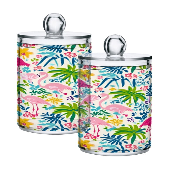 2 Pack Bathroom Canisters Transparent Storage Jar for Cotton Ball, Swab, Floss Colorful Flamingo Pattern