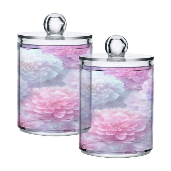2 Pack Bathroom Canisters Transparent Storage Jar for Cotton Ball, Swab, Floss Cute Pastel Watercolor Floral