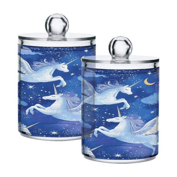 2 Pack Bathroom Canisters Transparent Storage Jar for Cotton Ball, Swab, Floss Enchanting Unicorn Pattern