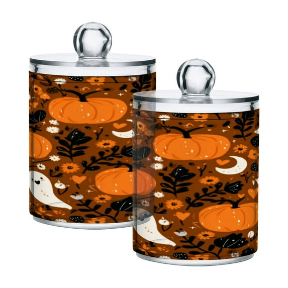2 Pack Bathroom Canisters Transparent Storage Jar for Cotton Ball, Swab, Floss Fun and Spooky Halloween Pattern
