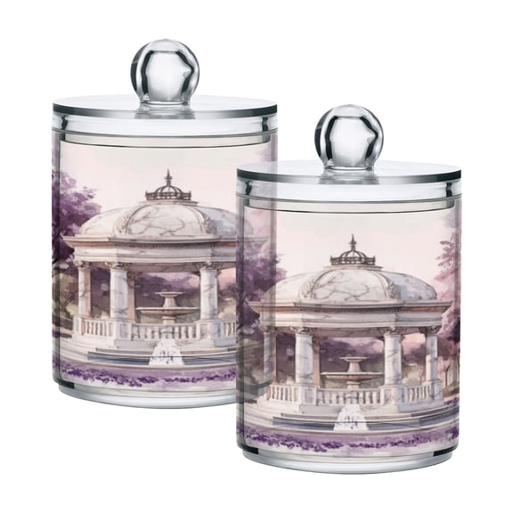 2 Pack Bathroom Canisters Transparent Storage Jar for Cotton Ball, Swab, Floss Large White Gazebo