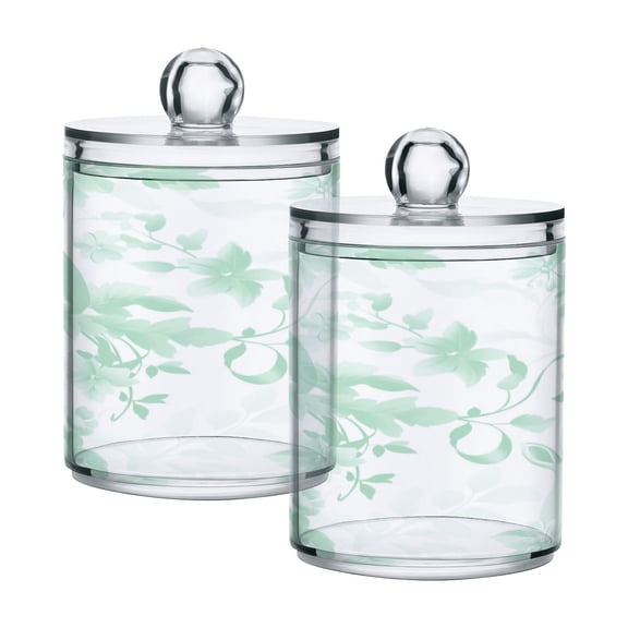 2 Pack Bathroom Canisters Transparent Storage Jar for Cotton Ball, Swab, Floss Mint Green Rabbits