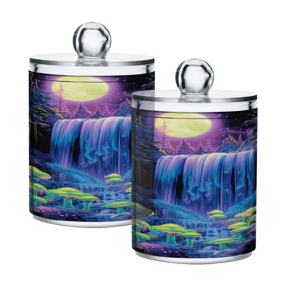 2 Pack Bathroom Canisters Transparent Storage Jar for Cotton Ball, Swab, Floss Neon Oversized Waterfall