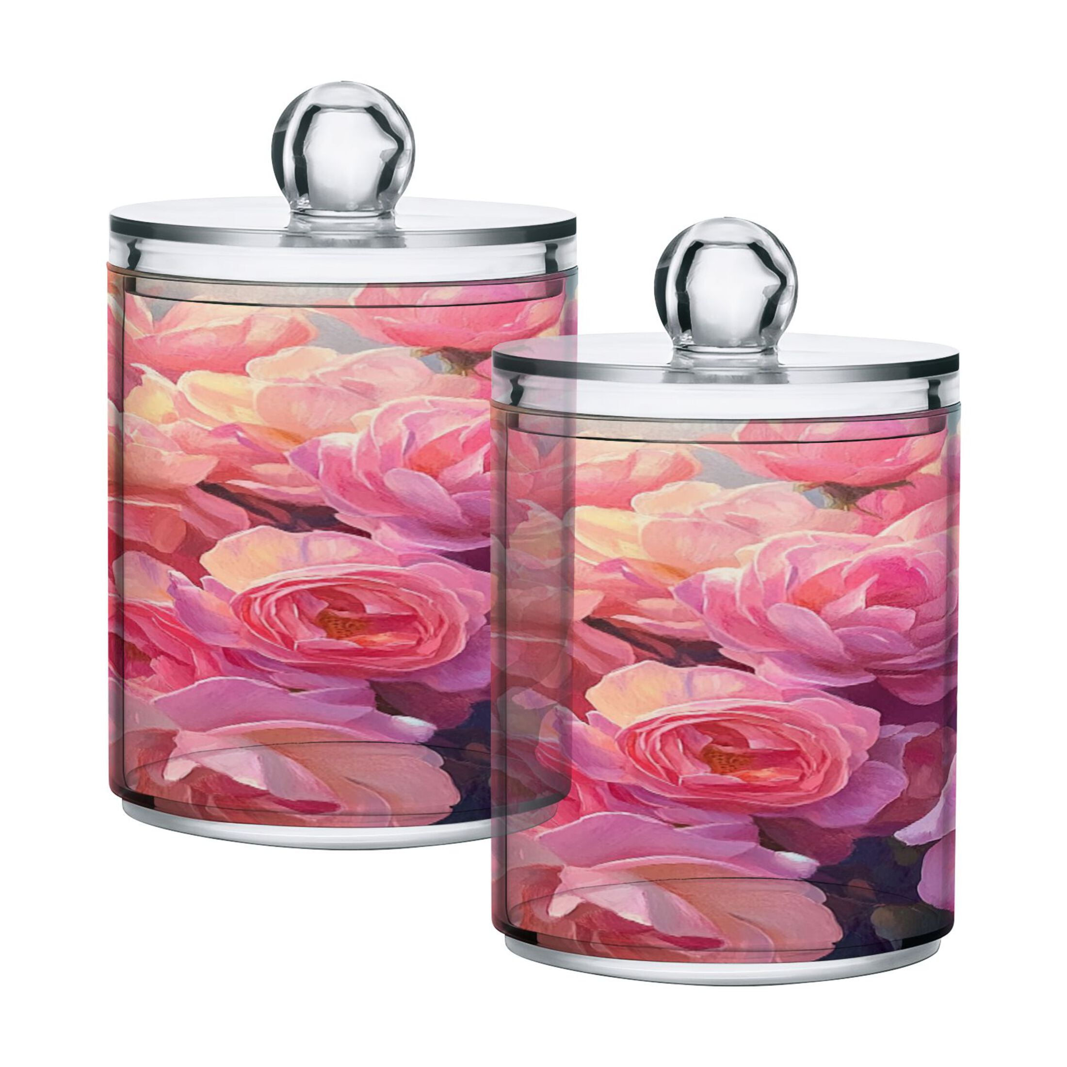 2 Pack Bathroom Canisters Transparent Storage Jar for Cotton Ball, Swab ...