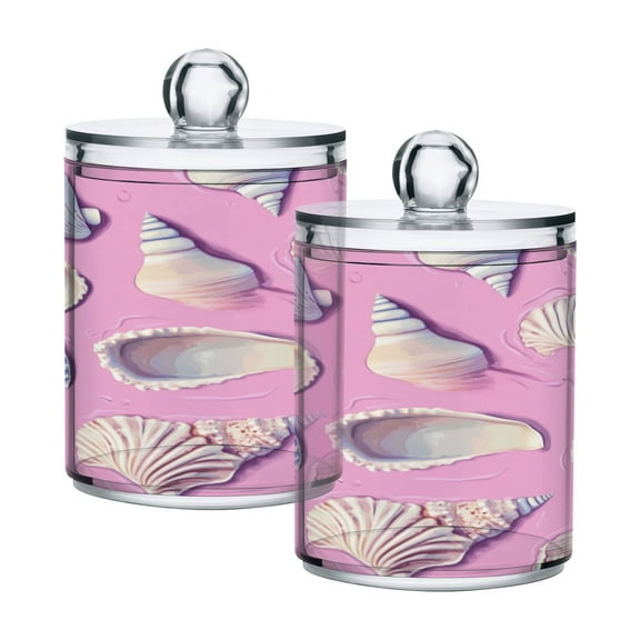 2 Pack Bathroom Canisters Transparent Storage Jar for Cotton Ball, Swab, Floss Seashells and Conch Shells