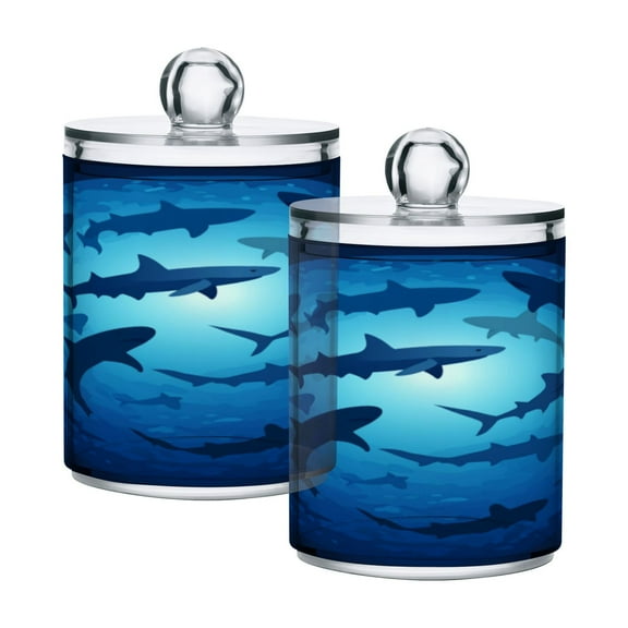 2 Pack Bathroom Canisters Transparent Storage Jar for Cotton Ball, Swab, Floss Sharks Silhouette