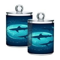 2 Pack Bathroom Canisters Transparent Storage Jar for Cotton Ball, Swab, Floss Sharks Swimming Around The Planet Earth