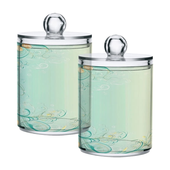 2 Pack Bathroom Canisters Transparent Storage Jar for Cotton Ball, Swab, Floss Starfish and Shells