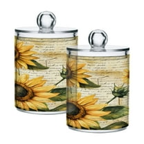 2 Pack Bathroom Canisters Transparent Storage Jar for Cotton Ball, Swab, Floss Vintage Sunflowers