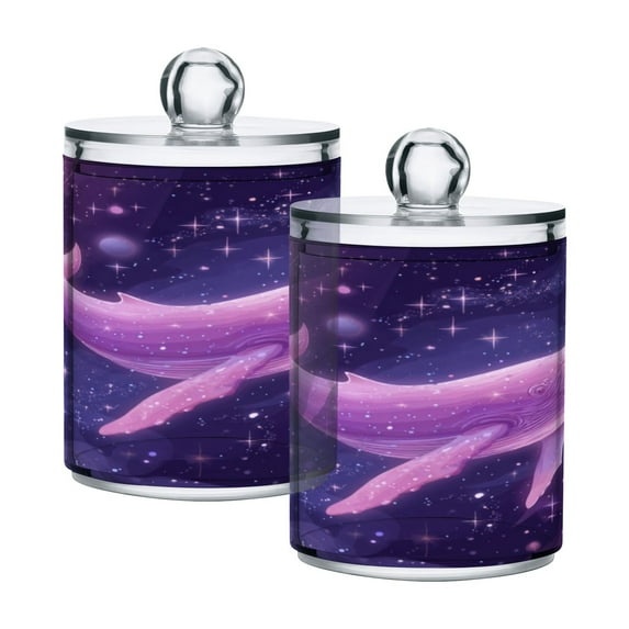 2 Pack Bathroom Canisters Transparent Storage Jar for Cotton Ball, Swab, Floss Whale in Space
