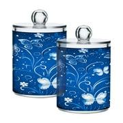 2 Pack Bathroom Canisters Transparent Storage Jar for Cotton Ball, Swab, Floss White Butterfly