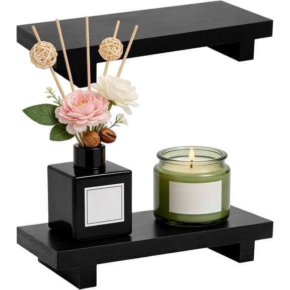 2 Pack Bathroom Counter Organizer Wood Pedestal Stand, Farmhouse Decorative Tray Soap Soap Dish Dispenser Holder for Kitchen Counter, Small Wooden Risers for Decor Display, Candle, Mini Plant