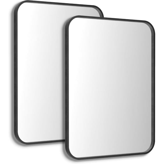 2-Pack Bathroom Mirrors for Over Sink, 22"x30" Matte Black Frame Vanity Mirrors with Rounded Corners, Wall Mounted for Bathroom, Entryway or Living Room Decor