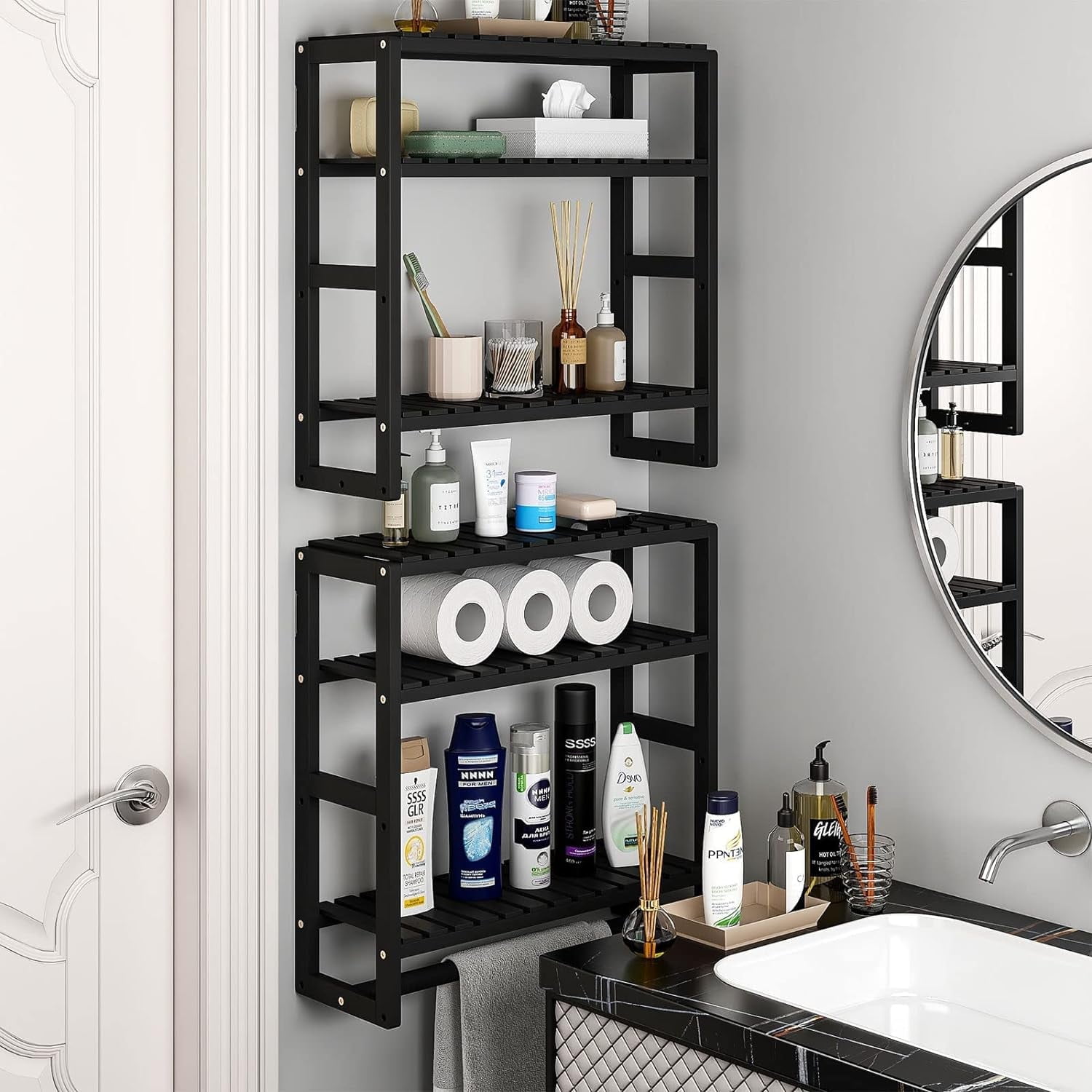 2 Pack Bathroom Organizer over Toilet Storage, 3 Tier Storage Shelves
