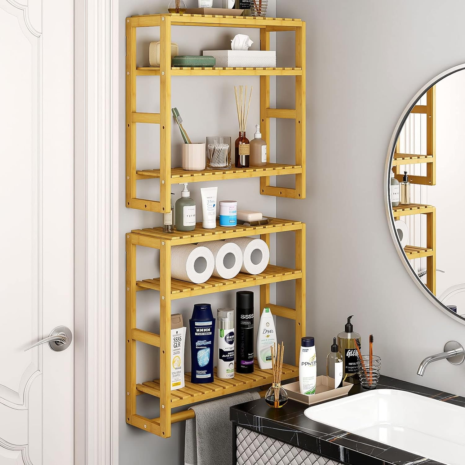 2 Pack Bathroom Organizer over Toilet Storage, 3 Tier Storage Shelves