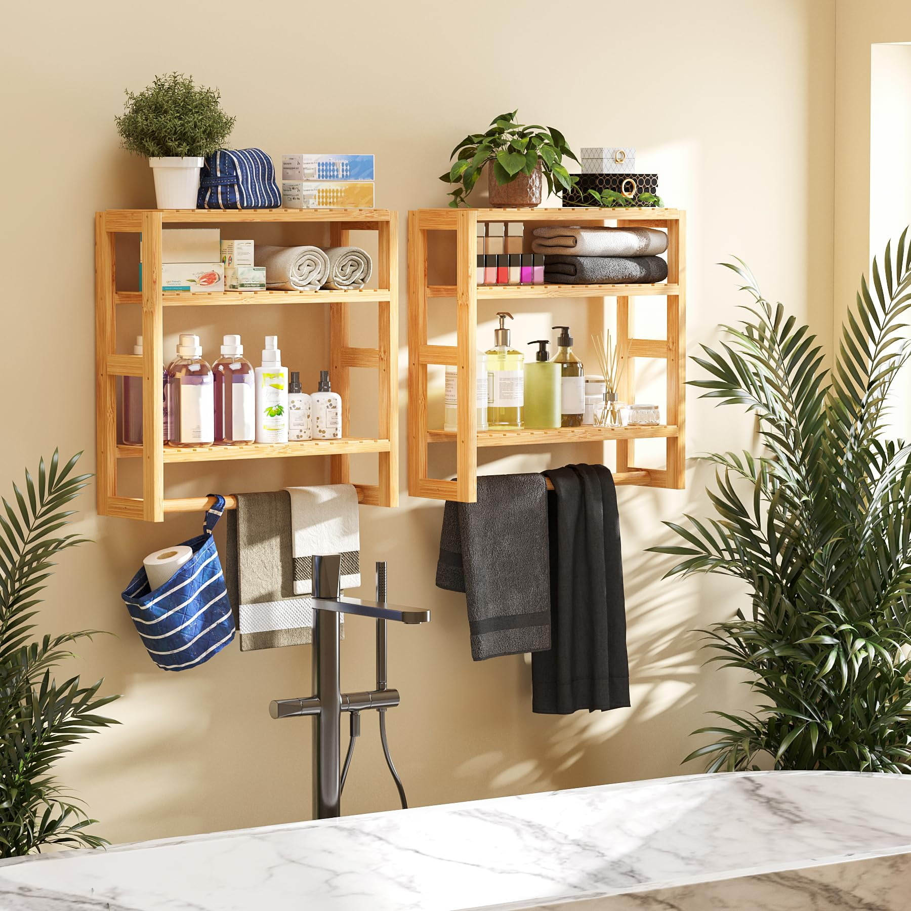 2 Pack Bathroom Organizer over Toilet Storage, 3 Tier Storage Shelves