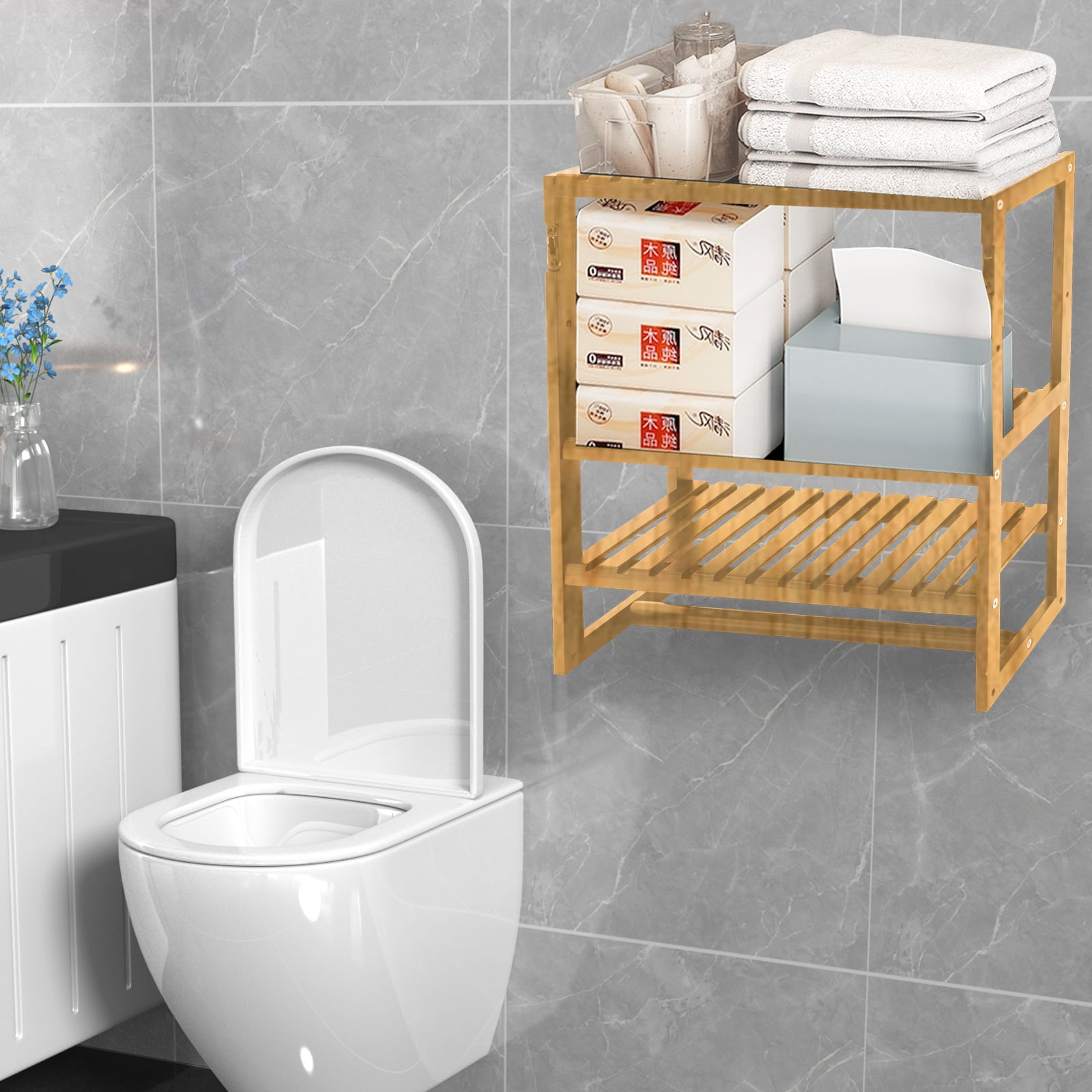 2 Pack Bathroom Organizer over Toilet Storage, 3 Tier Storage Shelves