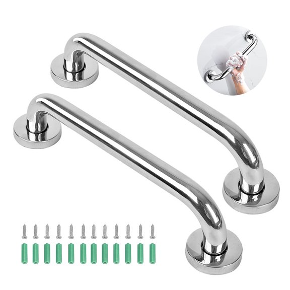 2 Pack Bathroom Shower Grab Bars for Seniors, 16 Inch Stainless Steel Shower Handle for Bathtubs and Showers, Heavy Duty Shower Safety Bars for Elderly or Handicapped with Concealed Screws