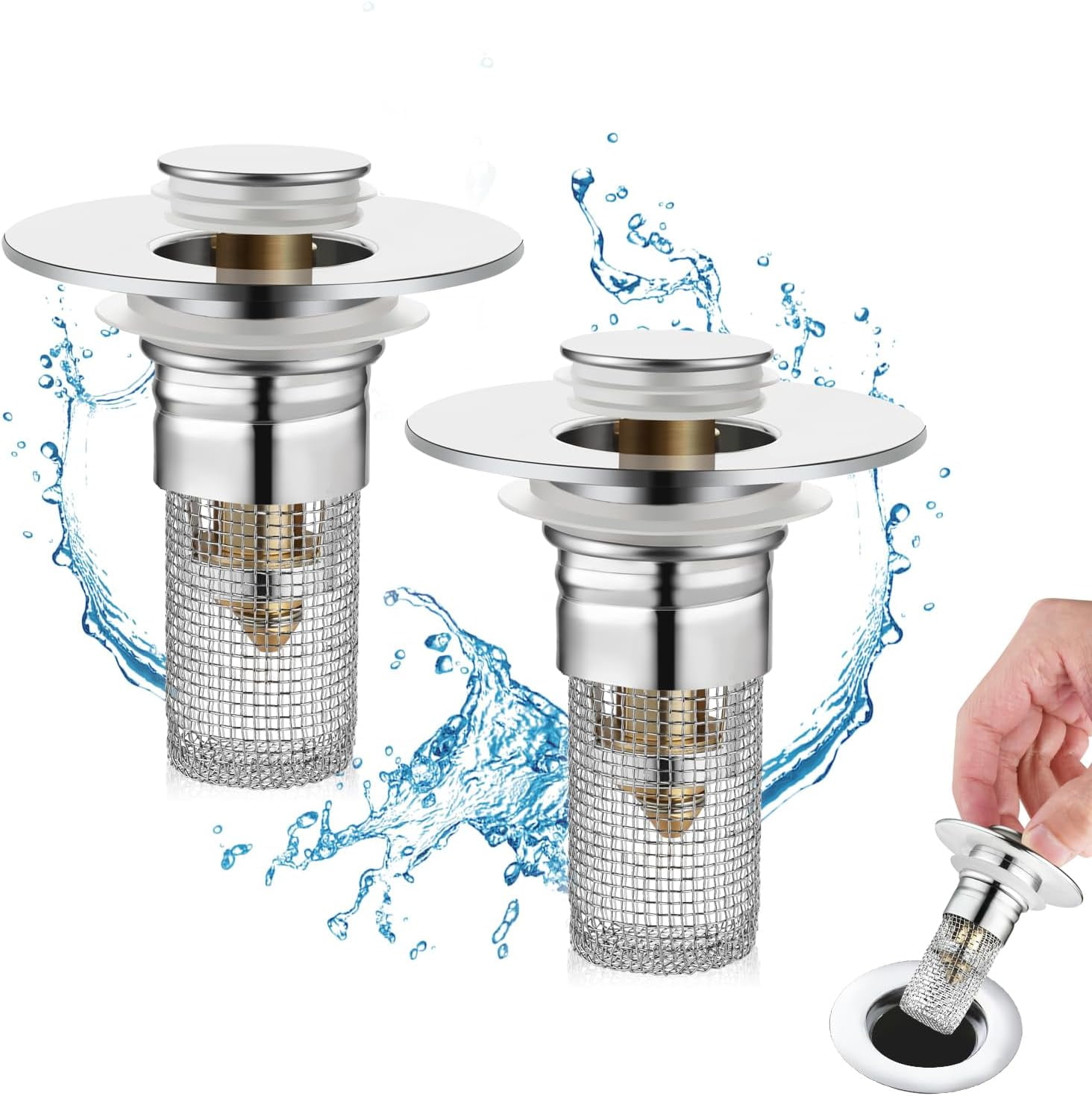 3-in-1 Pop-Up Bathroom Sink Drain Stopper & Strainer – Stainless Steel Filter Basket With Hair Catcher, Fits 1.06–1.50 Inch Holes, Leak-Proof Silicone Seal, Rust-Resistant, Easy No-Tool Install