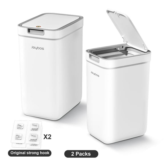 Joybos 2 Pack Bathroom Trash Can with Lid, 3.6Gal + 2.4Gal Garbage Can with Pop-Up Lid, Small Trash Can Dog Proof, Slim Trash Bin Waste Basket for Toilet, Office, Bedroom, Living Room, Kitchen