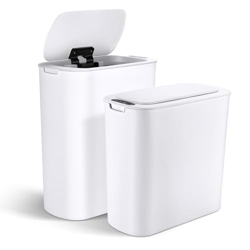 2 Pack Bathroom Trash Can with Lid 5Gal + 2.6Gal Bathroom Trash can - Touchless Smart Motion Sensor Trash can for Office, rv, Bedroom, Living Room, White $$Storage