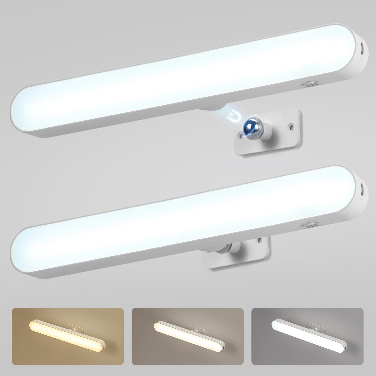 2 Pack Battery Operated Bathroom Mirror Lights Bar For Vanity Stick On  Rechargeable 14 Days Extended Life Bright Make Up Lighting Cordless 360° Adjustable Luces Para Espejo Desk