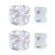 2 Pack Battery Operated Mini Led Fairy Lights Dewdrop Garland Lights with Timer 6 Hours on/18 Hours Off for Wedding Party Decorations,50 Leds 18 Feet Silver Wire Cold White