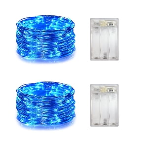 2 Pack Battery Operated Mini Led String Lights,Indoor Fairy Lights with Timer 6 Hours on/18 Hours Off for Halloween/Christmas Lighting Decorations,30 Count LEDs,10 Feet Silver Wire(Blue Color)
