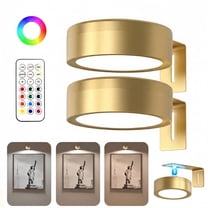 2 Pack Battery Operated Picture Light, Picture Lights for Wall, LED Painting Light with Remote Dimmable Timer, 3 Color Temps and 13 RGB, Poster Lights for Photo Wall Decor, Gold