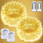 2 Pack Battery Operated String Lights with Remote Outdoor Indoor, Total 66ft 200 LED Twinkle Fairy Lights Battery Operated for Bedroom Classroom Tree Party Wedding Christmas Decor(Warm White)