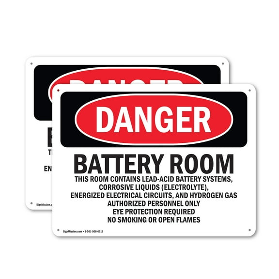 (2 Pack) Battery Room Authorized Personnel Only OSHA Danger Sign 14 Inch X 10 Inch Plastic Sign, Weather Resistant, UV Protected for Workplace, Business, and Construction Site, Made in