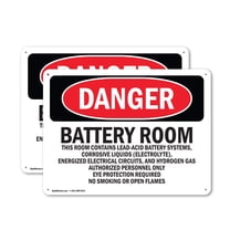 (2 Pack) Battery Room Authorized Personnel Only OSHA Danger Sign 14 Inch X 10 Inch Plastic Sign, Weather Resistant, UV Protected for Workplace, Business, and Construction Site, Made in
