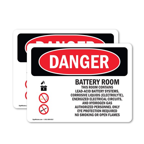 (2 Pack) Battery Room Authorized Personnel Only OSHA Danger Sign