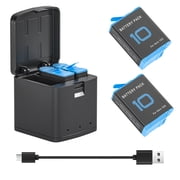 2 Pack Battery for Gopro Hero 10 Black, Hero 9 Black Camera, 2-Pack Hero Battery with 3-Channel USB-C Battery Charger Kit