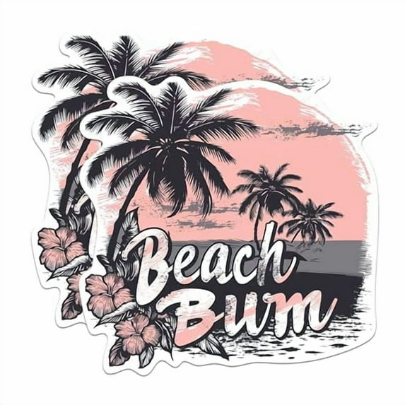(2 Pack) Beach Bum Beautiful Ocean with Palm Trees - Cool Nature Ocean Lover - 5 Inches On Longest Side - Premium Magnet - for Cars, Refrigerators, Toolboxes - Made in USA - MAG1740