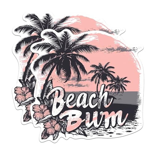 (2 Pack) Beach Bum Beautiful Ocean with Palm Trees - Cool Nature Ocean Lover - 5 Inches On Longest Side - Premium Vinyl - for Cars, Trucks, Skateboards, Laptops - Made in USA - BMCS1740