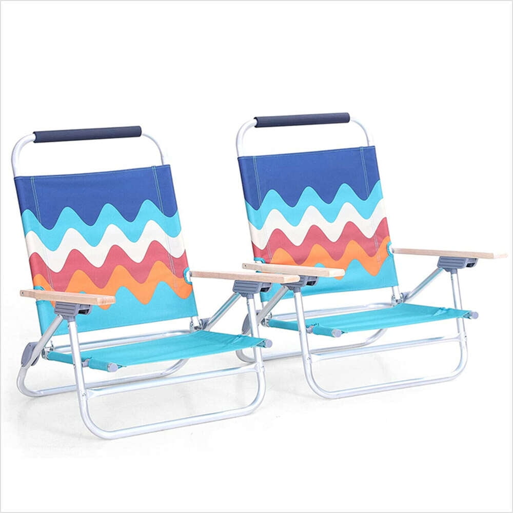 2Pack Beach Chair Lay Flat, Reclining, Adjustable 5 Position w/ Cup