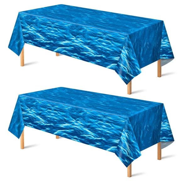 2 Pack Beach Party Decorations - Ocean Waves Plastic Tablecloth for Pool Party Decorations - Sea Water Print Table Cover for Summer Birthday Beach Theme Blue Backdrop Banner