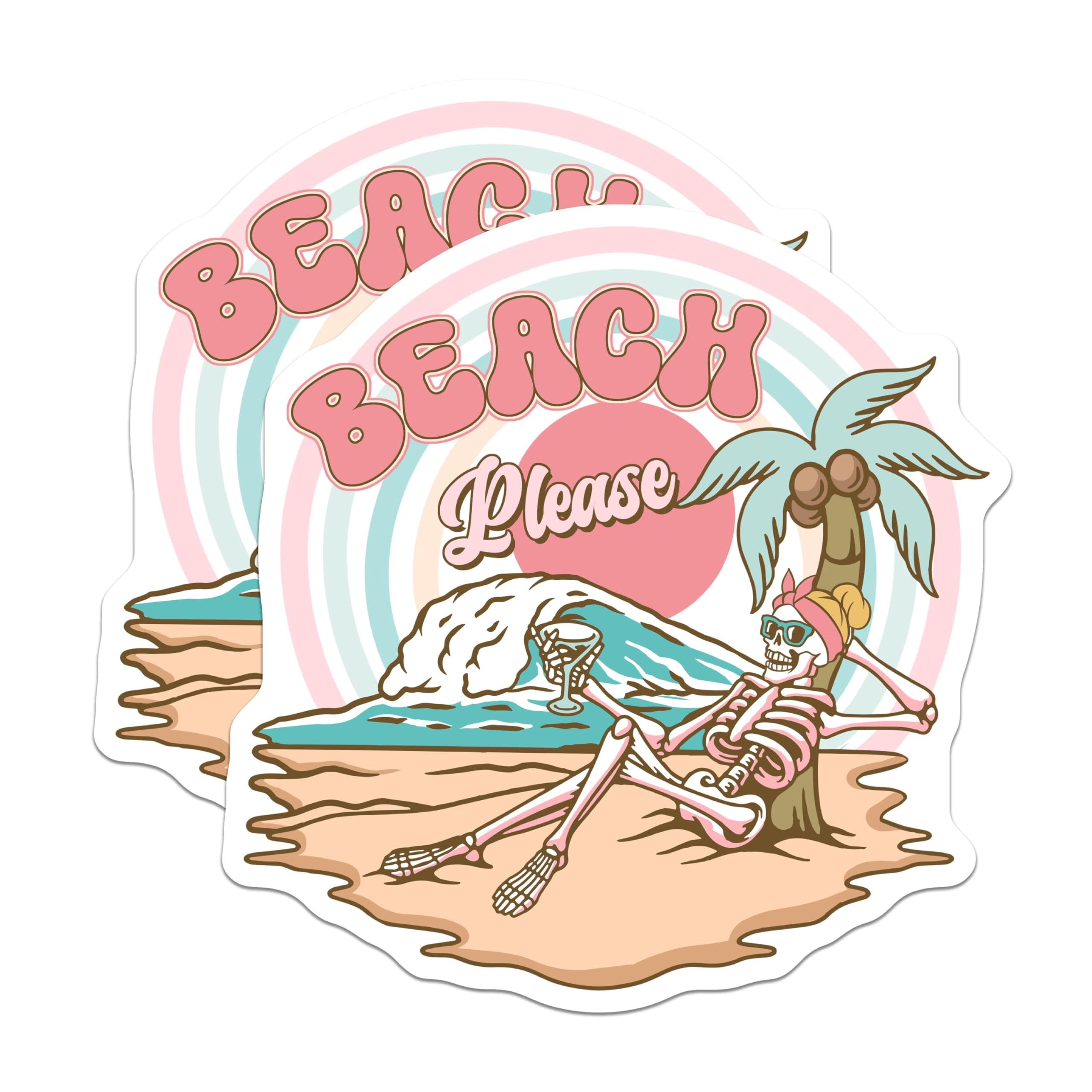 (2 Pack) Beach Please Stickers - Skeleton Lounging Stickers - Summer ...