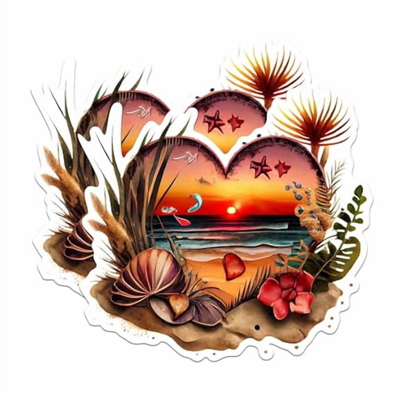 (2 Pack) Beach Sunset Magnets - Coastal Decor Magnets - Ocean Scene Magnets for Home and Office'- 5" On Longest Side - for Fridges, Toolboxes, Cars - Made in USA - MAG2852