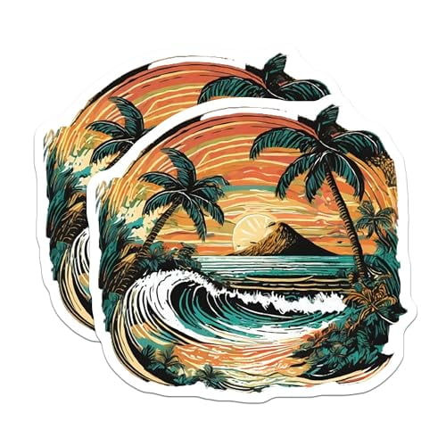 (2 Pack) Beach Sunset Magnets Magnets - Tropical Island - 5" On Longest Side - Made in USA - Sticks to Refrigerators & Metal Surfaces - MAG9263
