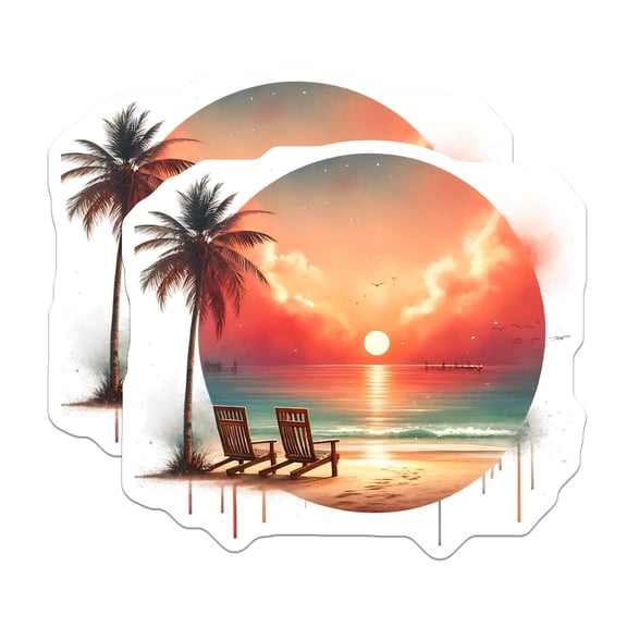(2 Pack) Beach Sunset Magnets - Palm Tree Scene - Ocean View Art - 5" On Longest Side - Premium Magnet - for Cars, Refrigerators, Toolboxes, Lockers - Made in USA - MAG15196