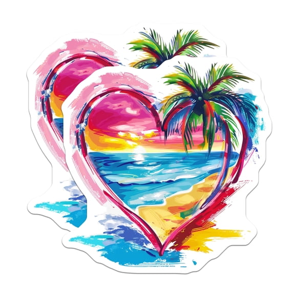 (2 Pack) Beach Sunset Magnets - Tropical Heart Art - Vacation Lover Decor - Coastal Kitchen Accessory - 5 Inches On Longest Side - Thick Durable Magnet - Made in USA - MAG26353