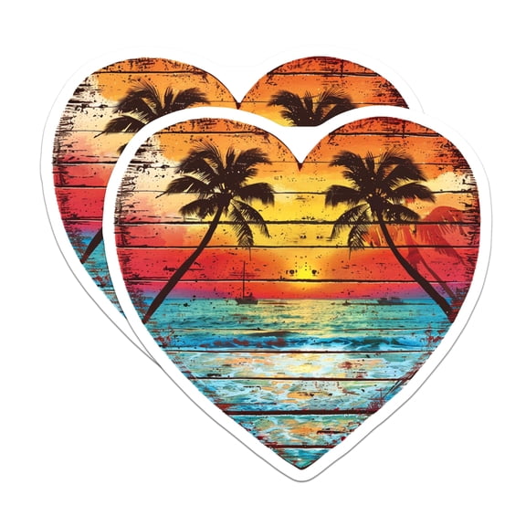 (2 Pack) Beach Sunset Magnets - Tropical Heart Decor - Palm Tree Ocean View - Vacation Vibes Fridge Magnet - 5 Inches On Longest Side - Thick Durable Magnet - Made in USA - MAG23553